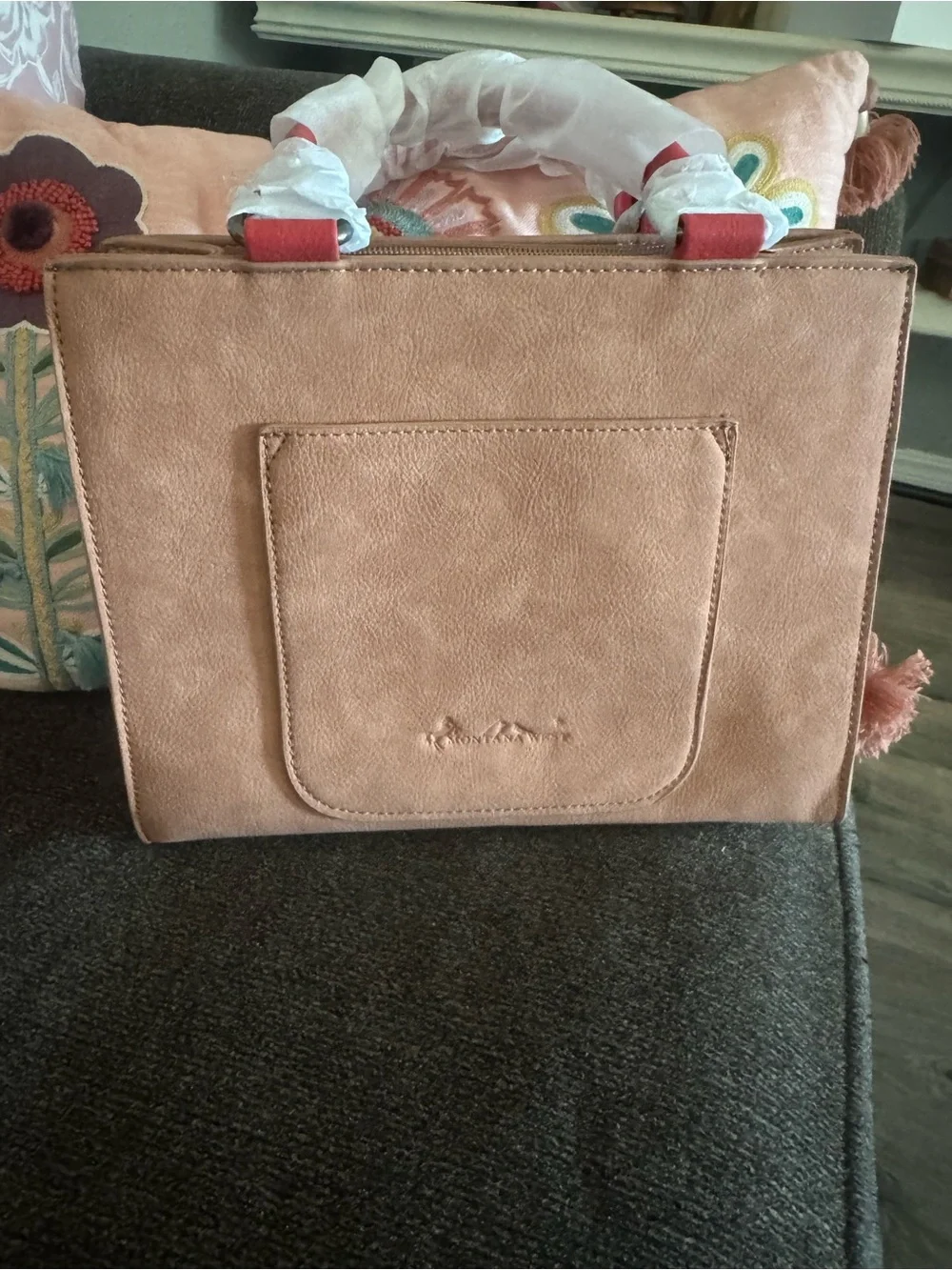Women’s Red and Tan Embossed Southwestern Tote Bag